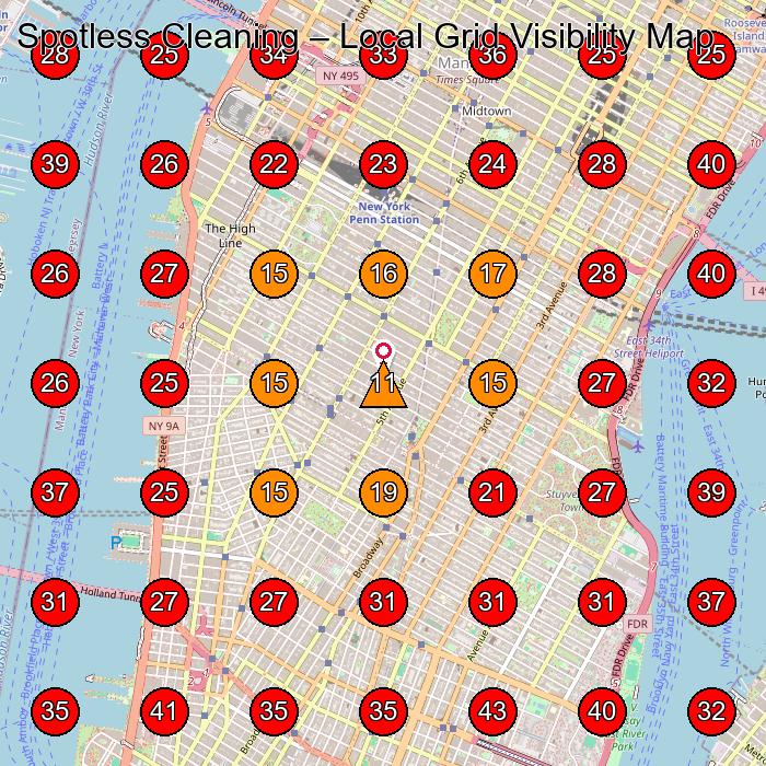 Spotless Cleaning GeoGrid visibility map for Commercial Cleaning Service in New York